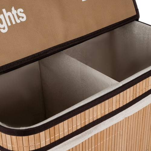 Tvättkorg 100 L med 2 Fack – Tvättsorterare i Bambu med Avtagbar Tyginsats