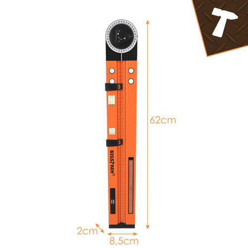 Justerbar Vinkelhake 3-i-1 500 mm – Gradskiva, Vattenpass & Passare