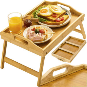 Hopfällbart Frukostbord i Bambu – Serveringsbord & Laptopbord