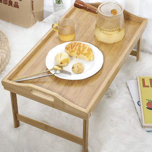 Hopfällbart Frukostbord i Bambu – Serveringsbord & Laptopbord
