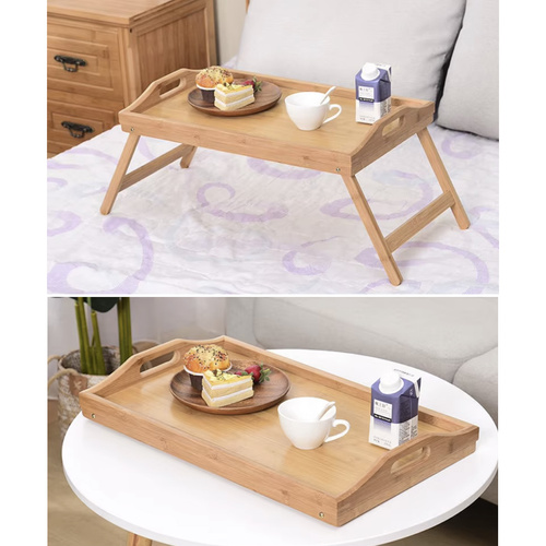 Hopfällbart Frukostbord i Bambu – Serveringsbord & Laptopbord