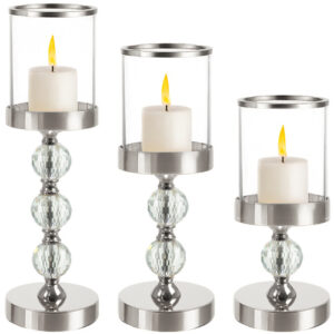 Ljusstakar 3-pack – Kristall Ljusstakelyktor i Silver