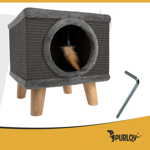 Kattkoja med Klösbräda – Kattbädd i Plysch med Sisal & Leksak