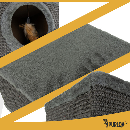 Kattkoja med Klösbräda – Kattbädd i Plysch med Sisal & Leksak