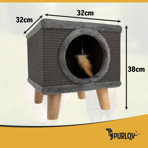Kattkoja med Klösbräda – Kattbädd i Plysch med Sisal & Leksak