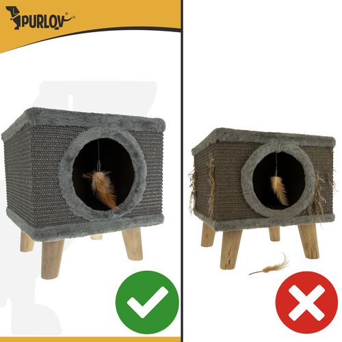 Kattkoja med Klösbräda – Kattbädd i Plysch med Sisal & Leksak