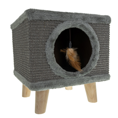 Kattkoja med Klösbräda – Kattbädd i Plysch med Sisal & Leksak