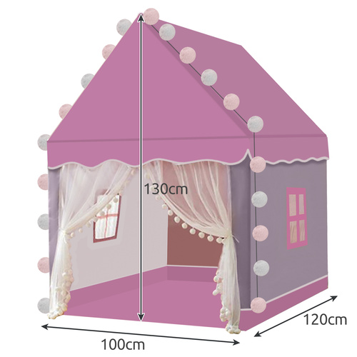 Barntält Hus – Lektält med Ljusslinga & Golvmatta, Rosa
