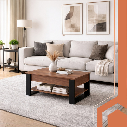 Soffbord 92 x 51 cm – Lyftbart Vardagsrumsbord med Förvaring & Hylla