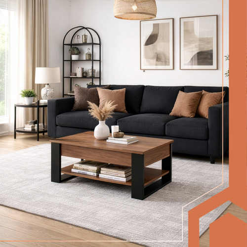 Soffbord 92 x 51 cm – Lyftbart Vardagsrumsbord med Förvaring & Hylla