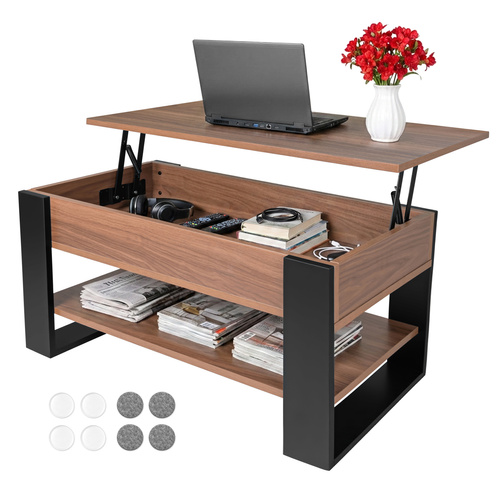 Soffbord 92 x 51 cm – Lyftbart Vardagsrumsbord med Förvaring & Hylla