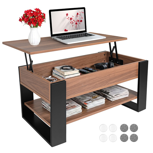 Soffbord 92 x 51 cm – Lyftbart Vardagsrumsbord med Förvaring & Hylla