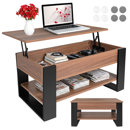 Soffbord 92 x 51 cm – Lyftbart Vardagsrumsbord med Förvaring & Hylla