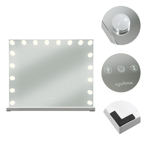 LED Sminkspegel Hollywood 80 x 62 cm – 18 LED-Lampor & 10x Förstoringsspegel