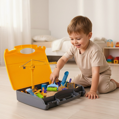 Kinetisk Sand 1,5 kg – Byggset med Sandlåda, Kran & Byggfordon