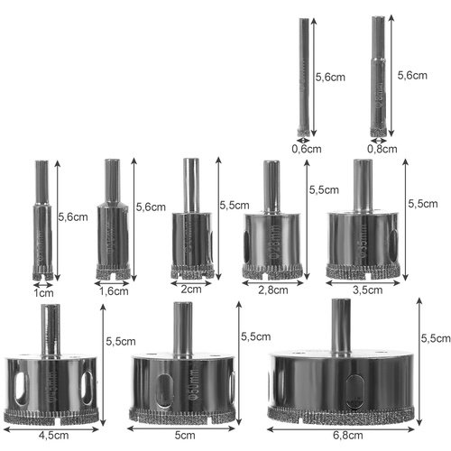 Diamant Hålsågsset 10 Delar – Diamantkronborrar 6–68 mm för Kakel & Glas