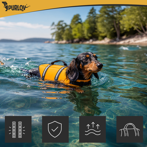 Flytväst för Hund M – Hundflytväst med Handtag, Reflex & Koppelfäste