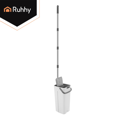 Platt Mopp med Dubbelkammarhink 8,5 L – Handsfree Urvridning & 3 Moppskydd