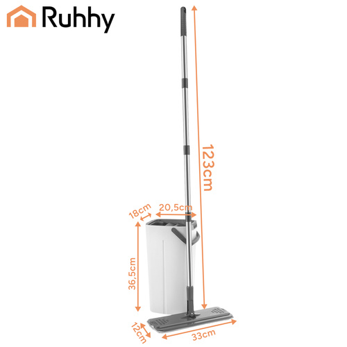 Platt Mopp med Dubbelkammarhink 8,5 L – Handsfree Urvridning & 3 Moppskydd