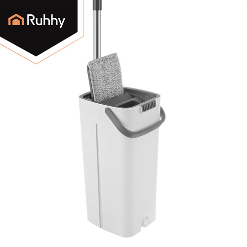 Platt Mopp med Dubbelkammarhink 8,5 L – Handsfree Urvridning & 3 Moppskydd