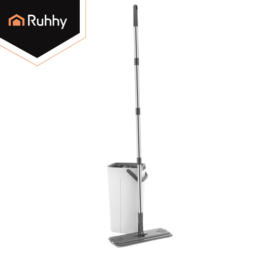 Platt Mopp med Dubbelkammarhink 8,5 L – Handsfree Urvridning & 3 Moppskydd