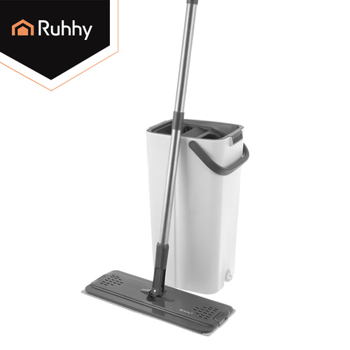 Platt Mopp med Dubbelkammarhink 8,5 L – Handsfree Urvridning & 3 Moppskydd