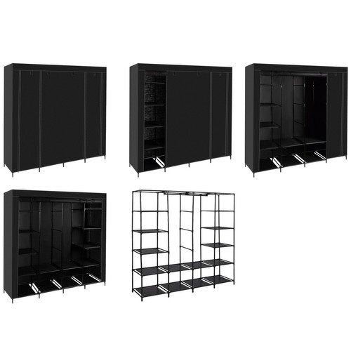 Hopfällbar Tyggarderob XXL 170 x 170 cm – Klädskåp med 14 Hyllor & 2 Klädstänger