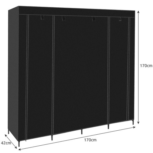 Hopfällbar Tyggarderob XXL 170 x 170 cm – Klädskåp med 14 Hyllor & 2 Klädstänger