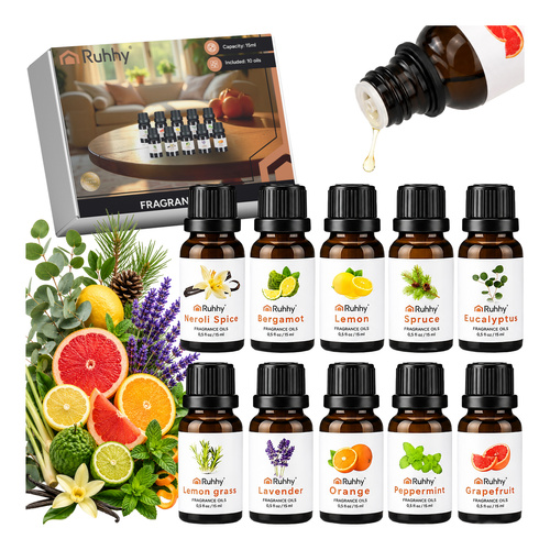 Doftoljor 10-pack 15 ml – Vattenlösliga Aromoljor för Diffuser & Luftfuktare