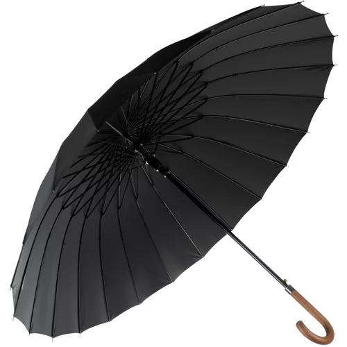 Vindstabilt Paraply 24 Spröt – Extra Stort Regnparaply med Trähandtag & Fodral