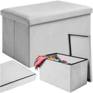Sittpuff i Sammet med Förvaring 54 L – Hopfällbar Sittpuff 60 x 30 x 30 cm