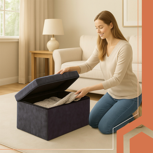 Sittpuff i Sammet med Förvaring 110 L – Hopfällbar Sittpuff XXL 76 x 38 x 38 cm