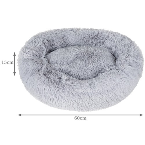 Hundbädd Ø60 cm – Mjuk Plyschbädd med Halkfri Botten, Grå