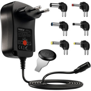 Universell Nätadapter 30 W – Justerbar DC-Adapter med USB & 6 Kontakter