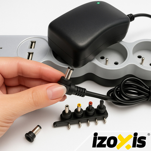 Universell Nätadapter 30 W – Justerbar DC-Adapter med USB & 6 Kontakter