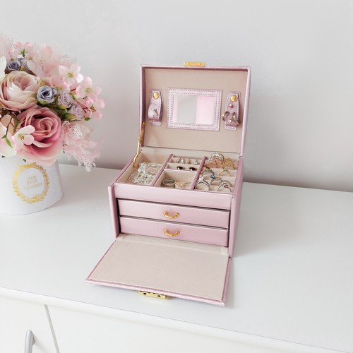 Smyckeskrin Rosa – Låsbart Smyckesetui med Spegel & 20 Förvaringsfack