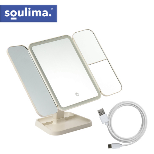 Vikbar LED Sminkspegel – Sminkspegel med 2x/3x Förstoring & USB-C