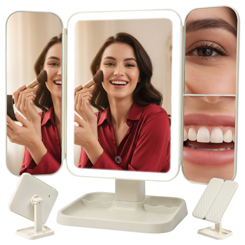 Vikbar LED Sminkspegel – Sminkspegel med 2x/3x Förstoring & USB-C