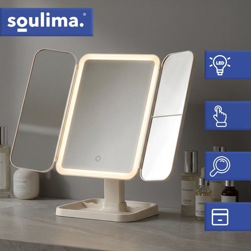 Vikbar LED Sminkspegel – Sminkspegel med 2x/3x Förstoring & USB-C