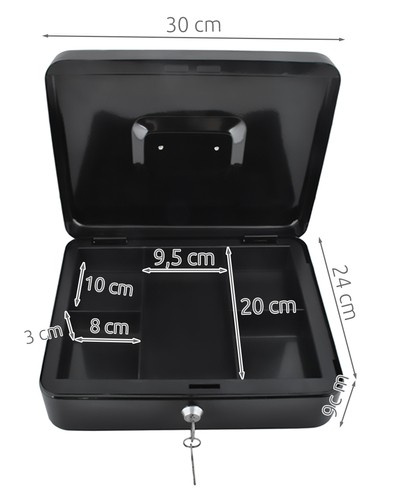 Stor Kassalåda i Stål 30 x 24 x 9 cm – Låsbar Kassaskrin med 2 Nycklar och Bärhandtag