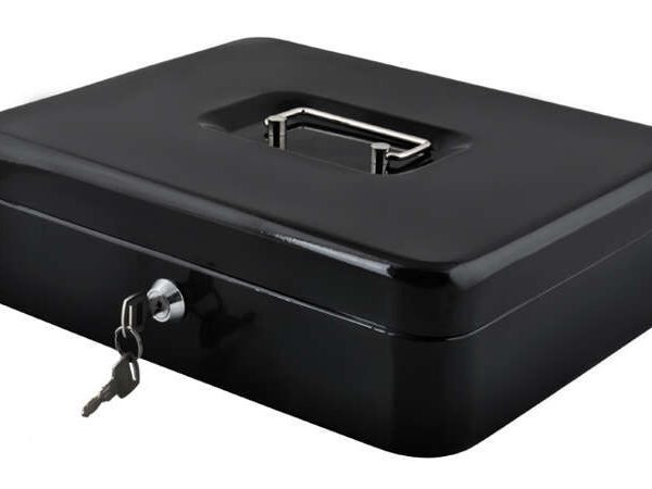 Stor Kassalåda i Stål 30 x 24 x 9 cm – Låsbar Kassaskrin med 2 Nycklar och Bärhandtag