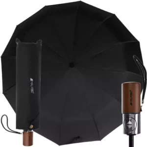 Hopfällbart Paraply – Automatiskt Regnparaply med 12 Spröt & Fodral