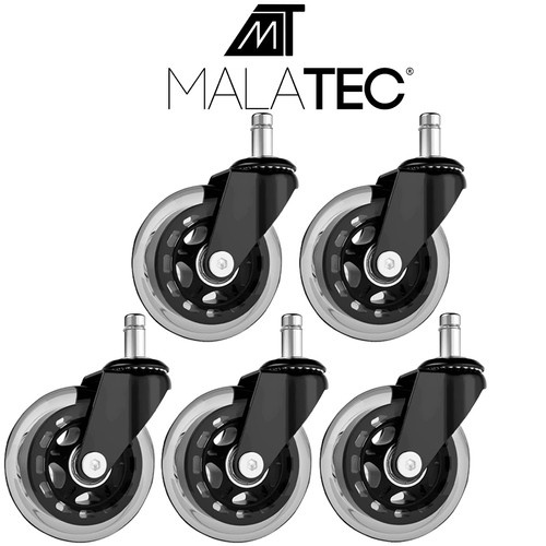 Kontorsstolshjul 5-pack 75 mm – Tysta Gummihjul med Kullager