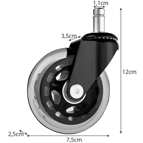 Kontorsstolshjul 5-pack 75 mm – Tysta Gummihjul med Kullager