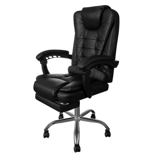 Kontorsstol med Fotstöd – Ergonomisk Skrivbordsstol i Konstläder med Lutningsfunktion