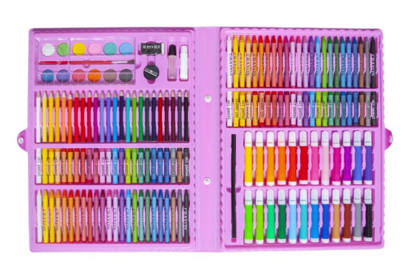 Målarset 168 Delar – Ritset i Rosa Väska med Färgpennor, Kritor & Akvarellfärger