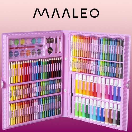 Målarset 168 Delar – Ritset i Rosa Väska med Färgpennor, Kritor & Akvarellfärger