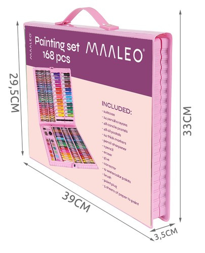 Målarset 168 Delar – Ritset i Rosa Väska med Färgpennor, Kritor & Akvarellfärger