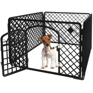 Husdjurshage 90 x 90 x 60 cm – Hundhage i Metall med Grind, 4 Paneler