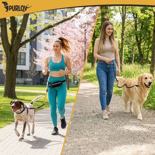 Midjebälte med Koppel – Handsfree Hundkoppel med Stötdämpare & Midjeväska